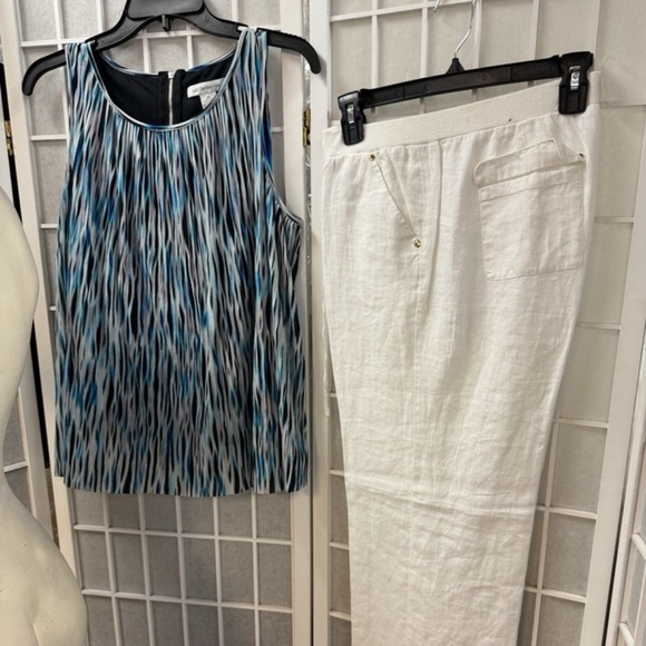 Liz Claiborne,Woman,Blouse+Pant Caprice Set,Blue-White,Sz M,Zip,Sleeveless.! - Picture 6 of 12